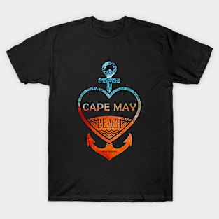 Cape May Beach, New Jersey, Sandy Heart Ship Anchor T-Shirt